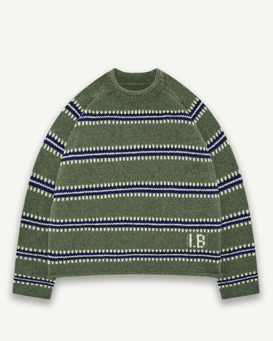 STRIPE ROLLNECK PULLOVER - YUCCA PALM & NAVY