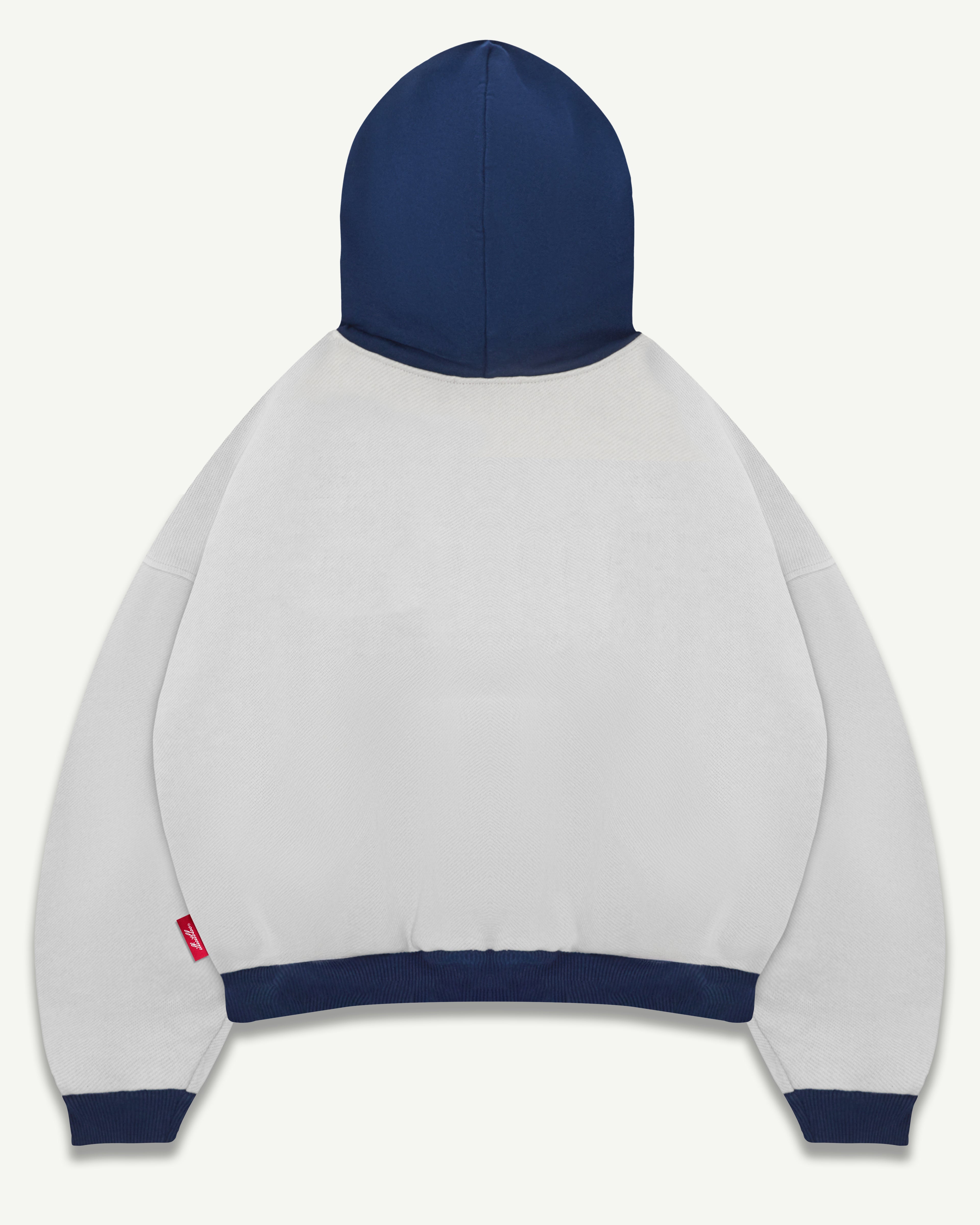 TWO TONE SPELLOUT HOODIE - POWDER GREY/NAVY