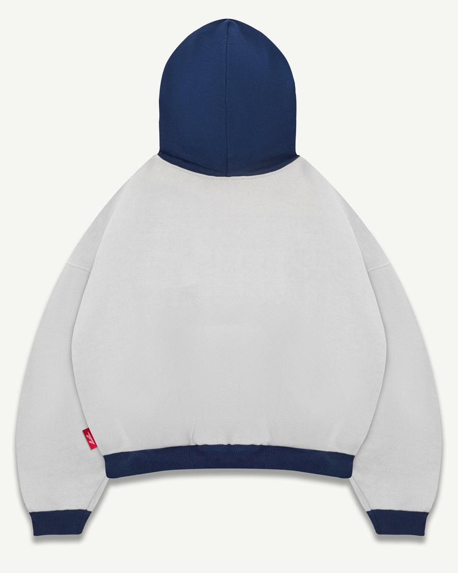 TWO TONE SPELLOUT HOODIE - POWDER GREY/NAVY