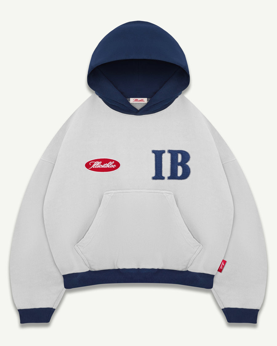 TWO TONE SPELLOUT HOODIE - POWDER GREY/NAVY