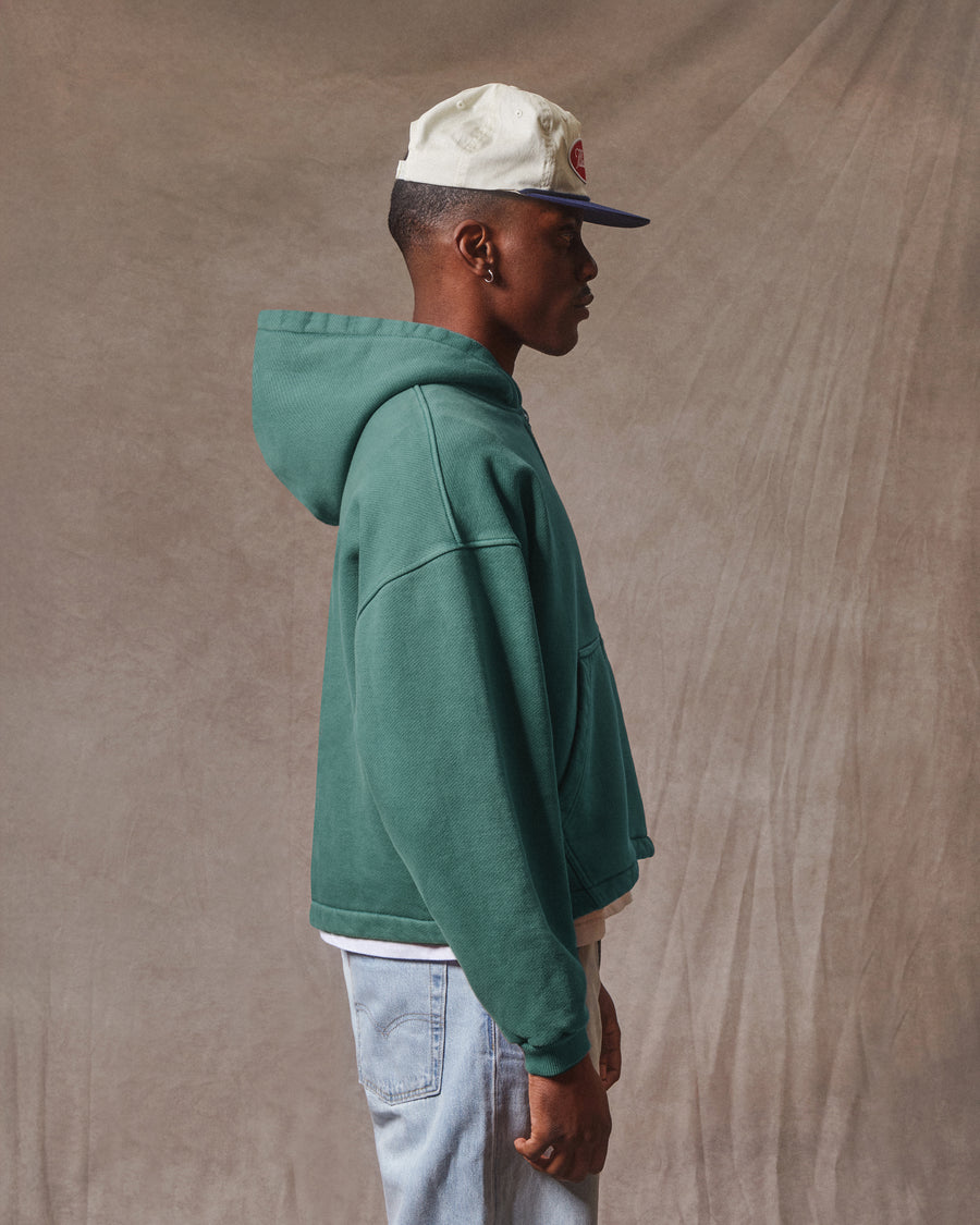 PATCHWORK ZIP HOODIE - WASHED GREEN