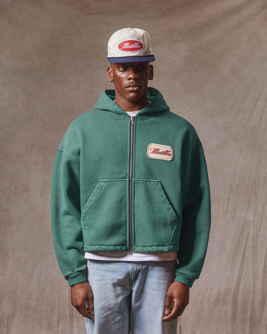 PATCHWORK ZIP HOODIE - WASHED GREEN