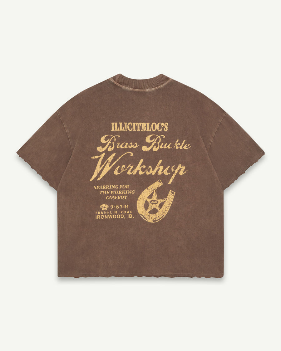 WORKSHOP FEATHERKNIT™ RAW HEM T-SHIRT - WASHED BROWN