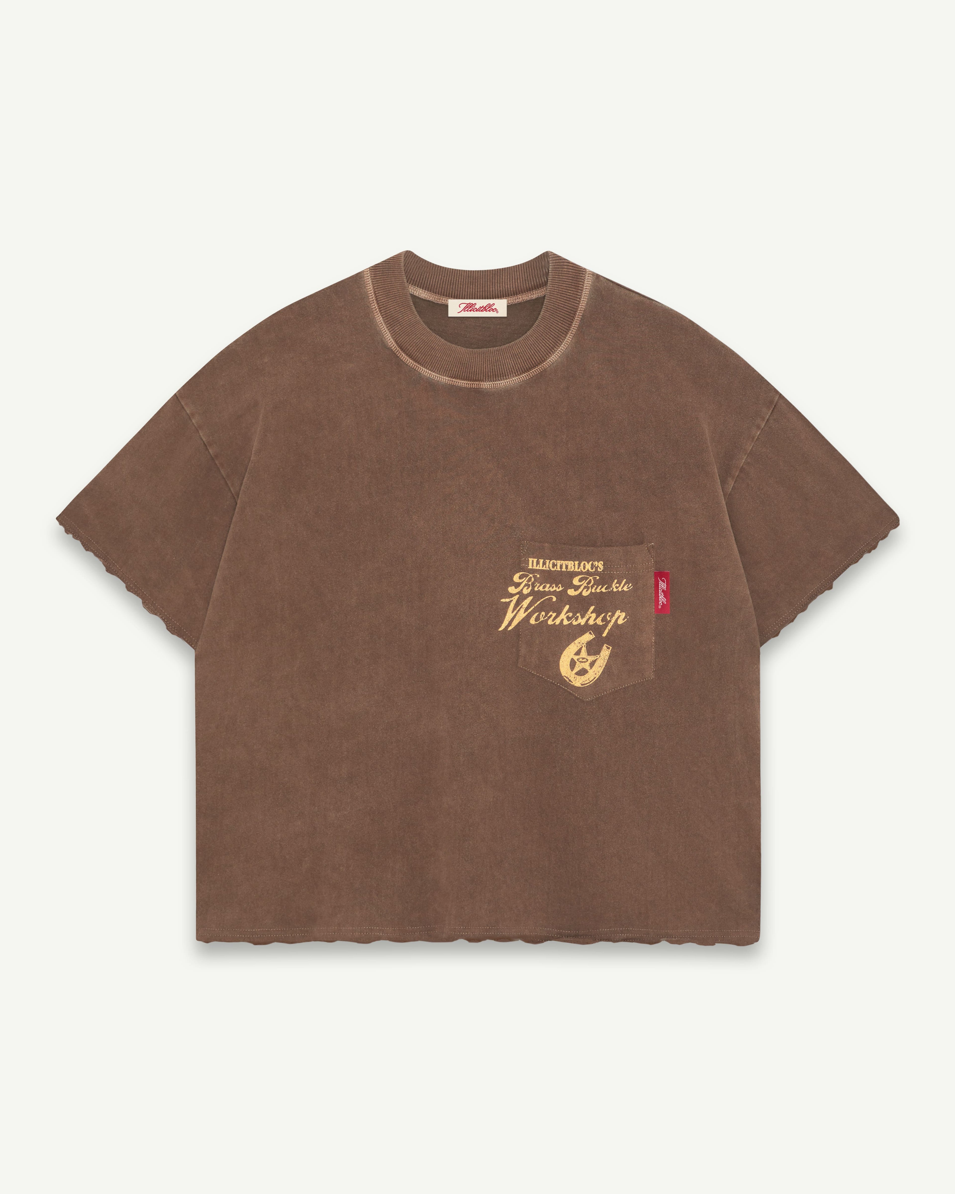 WORKSHOP FEATHERKNIT™ RAW HEM T-SHIRT - WASHED BROWN