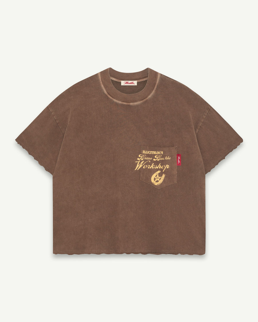 WORKSHOP FEATHERKNIT™ RAW HEM T-SHIRT - WASHED BROWN