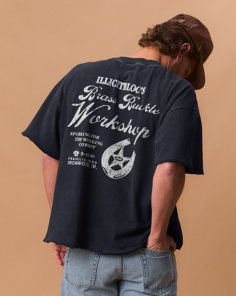 WORKSHOP FEATHERKNIT™ RAW HEM T-SHIRT - VINTAGE BLACK
