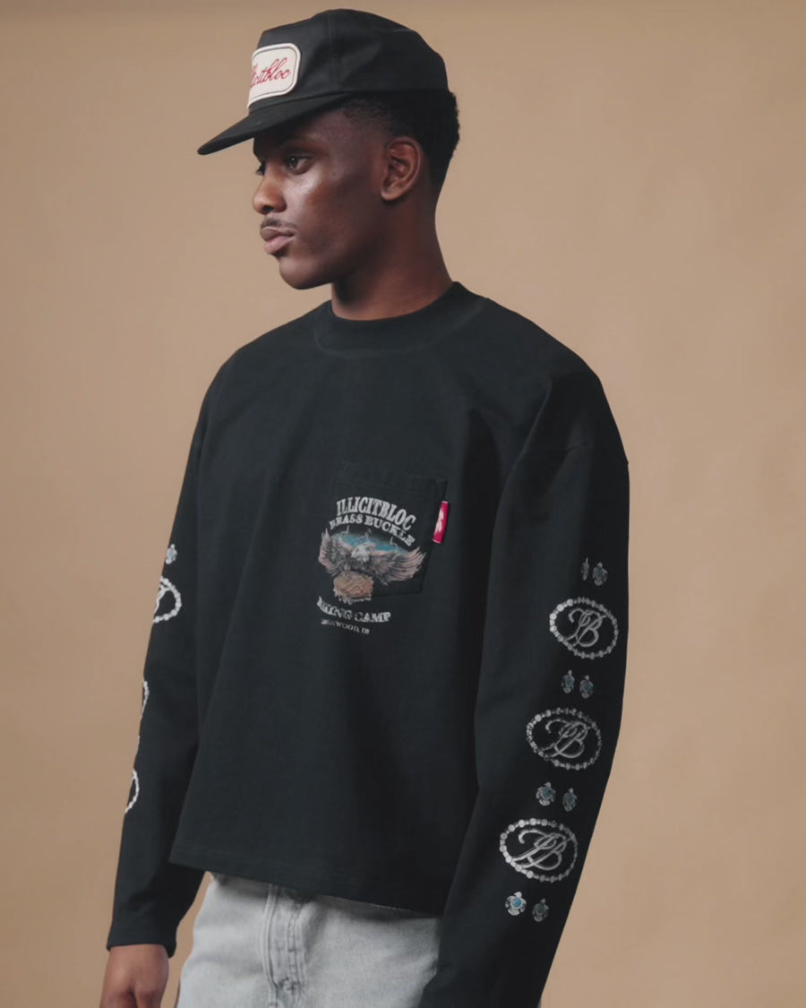 BRASS BUCKLE CLOUDWEAVE™ POCKET LONG SLEEVE T-SHIRT - VINTAGE BLACK