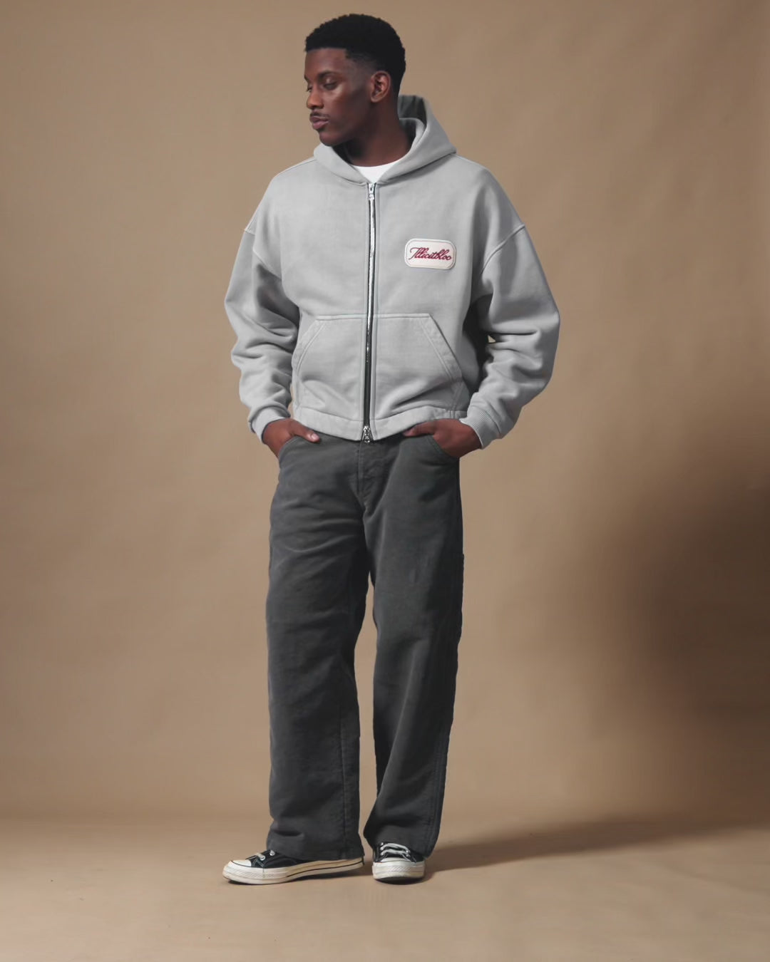 PATCHWORK TITANWEAVE™ ZIP HOODIE - POWDER GREY