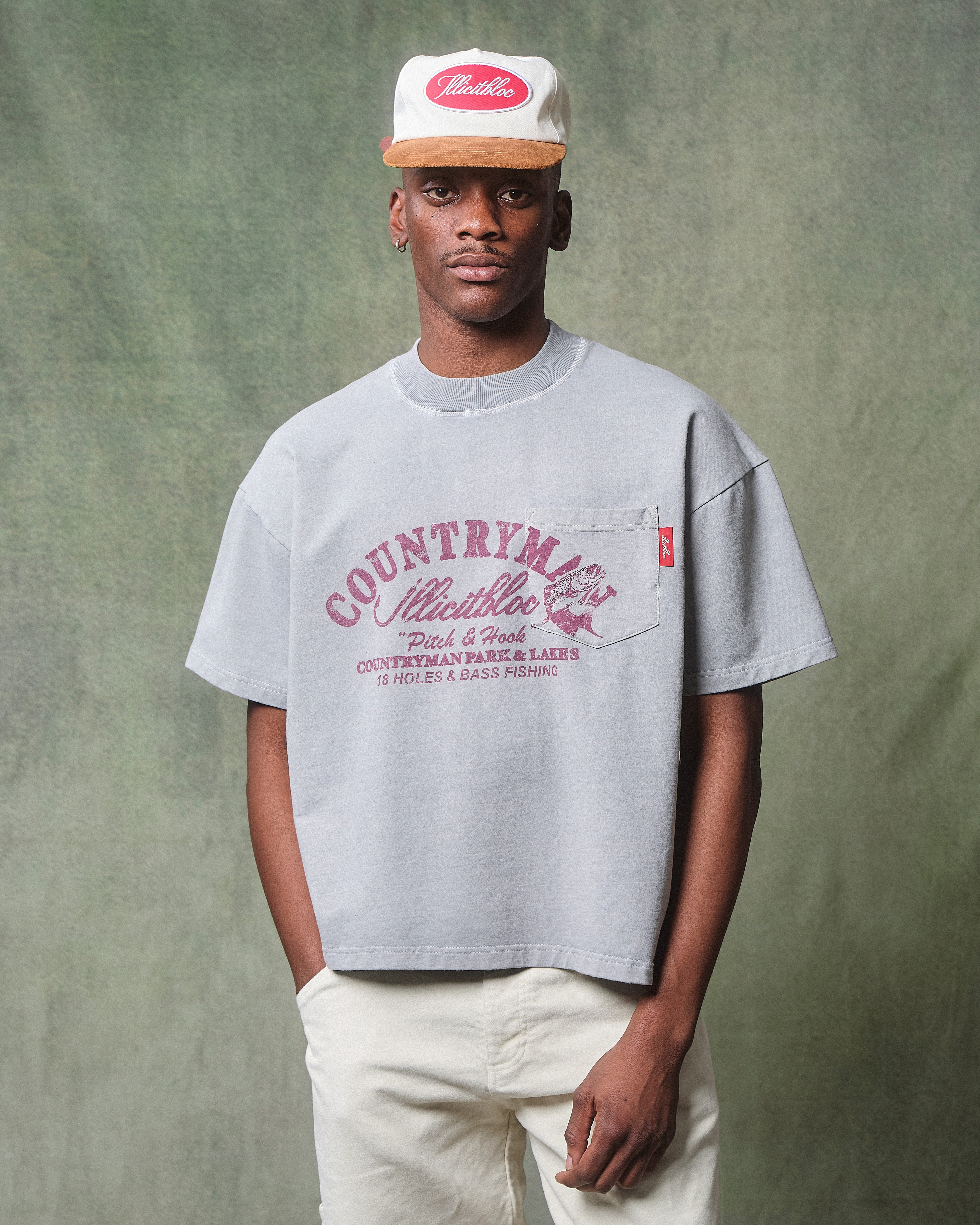 PITCH & HOOK POCKET T-SHIRT - POWDER GREY
