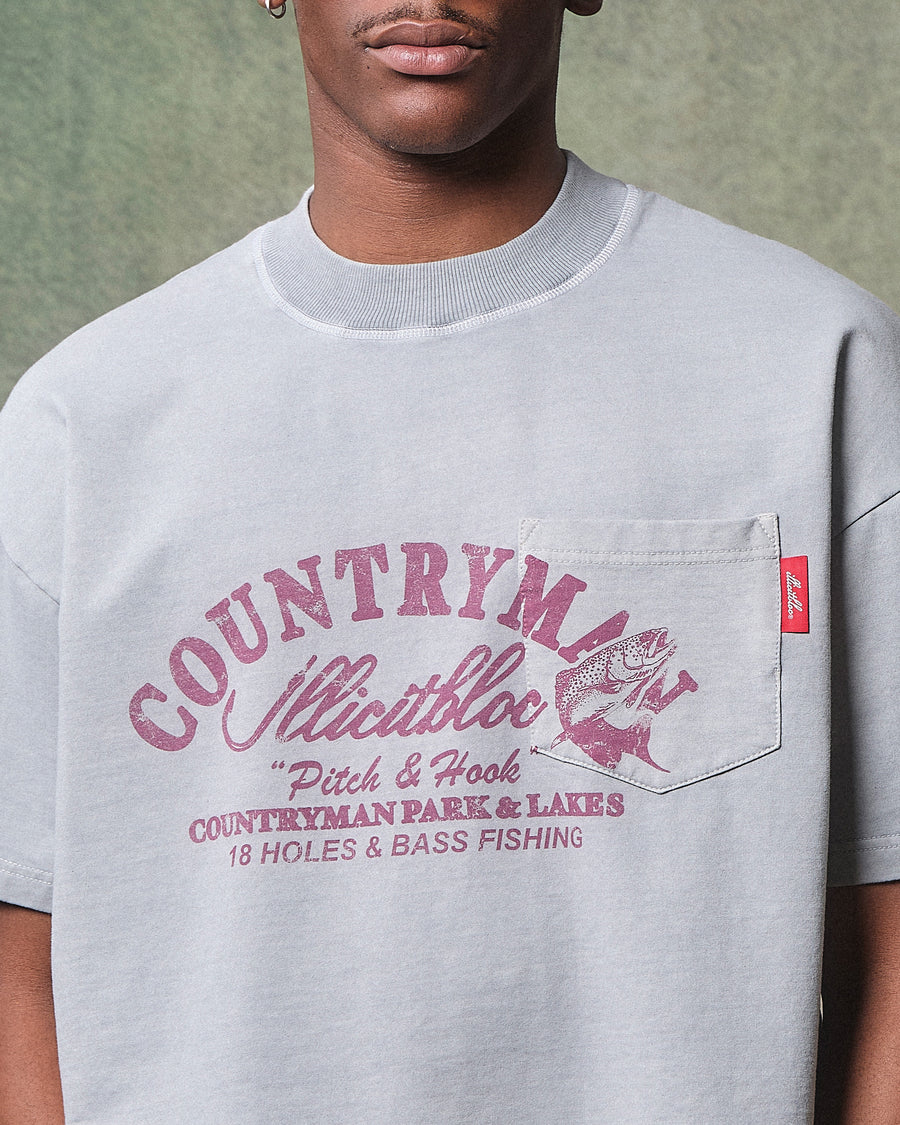 PITCH & HOOK POCKET T-SHIRT - POWDER GREY