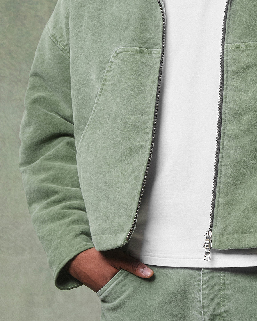 MOLESKIN ANGLER HOODED JACKET - MOSS GRAY