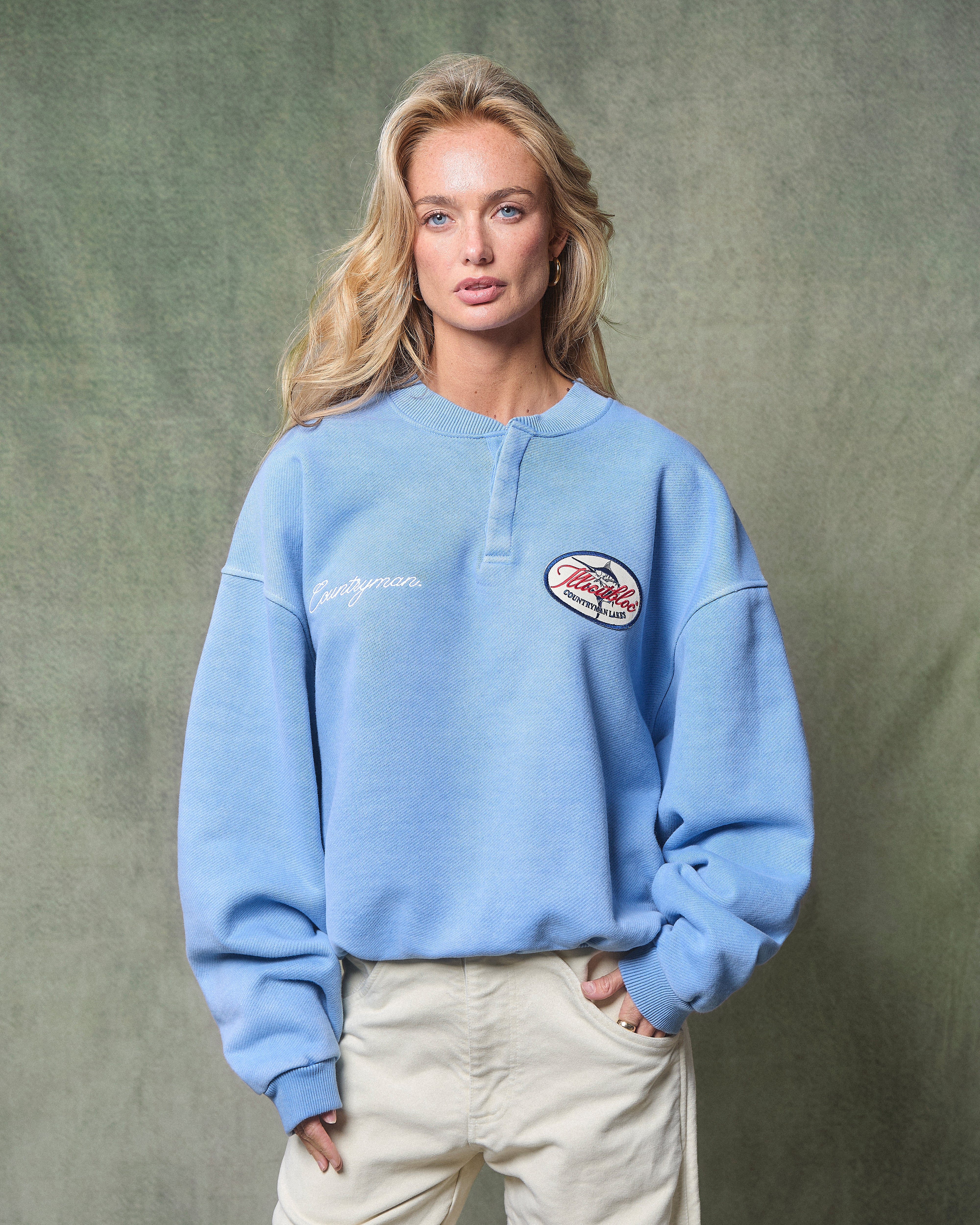 LAKES CREST IRONWEAVE™ HENLEY CREWNECK - POWDER BLUE – Illicitbloc