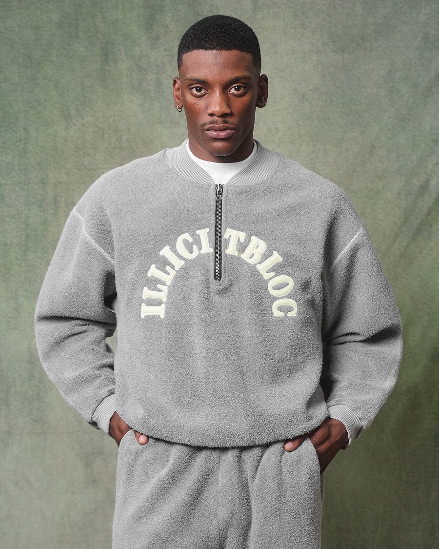 REVERSE SPELLOUT 1/4 ZIP - POWDER GREY