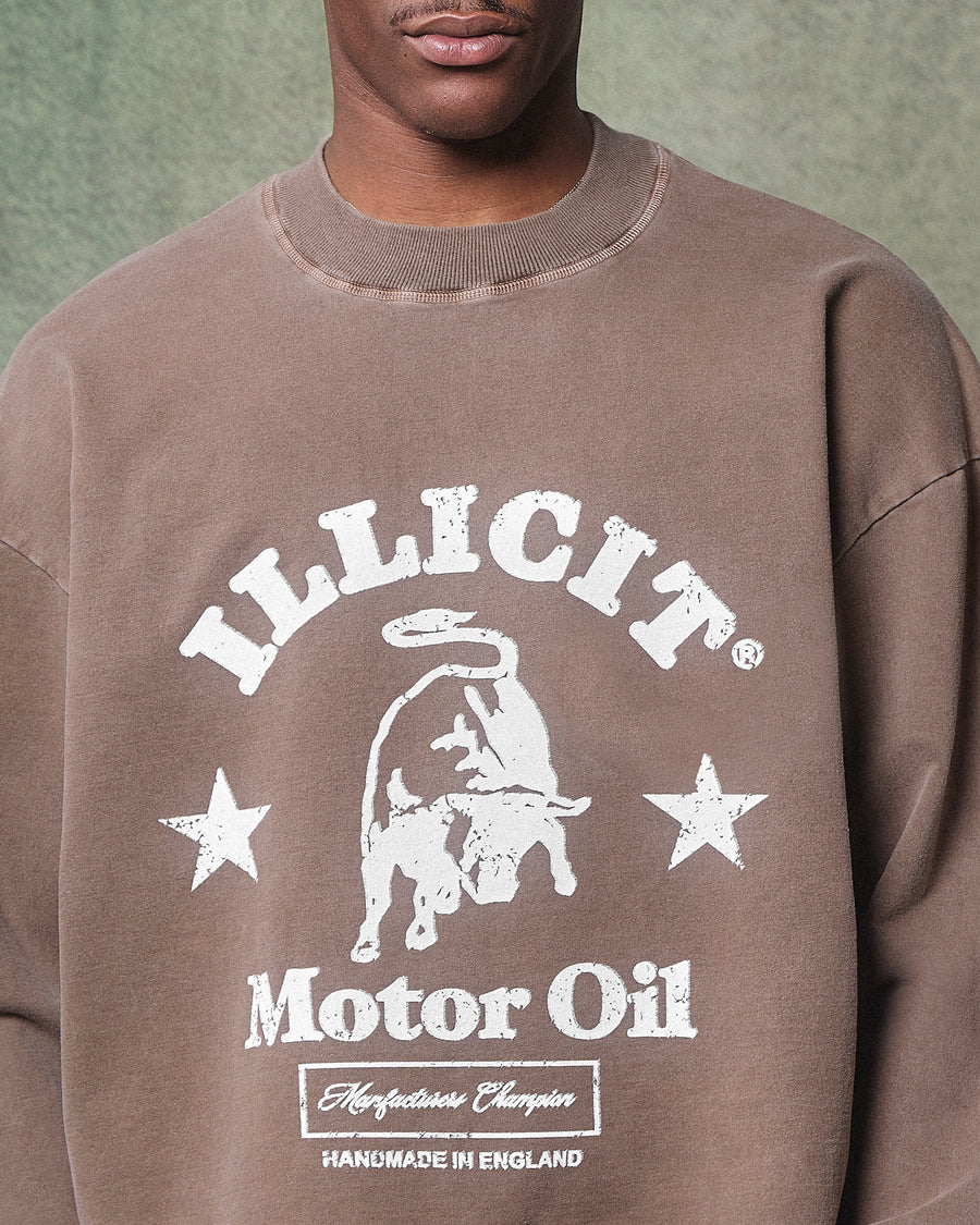 MOTOR OIL LONG SLEEVE T-SHIRT - WASHED BROWN