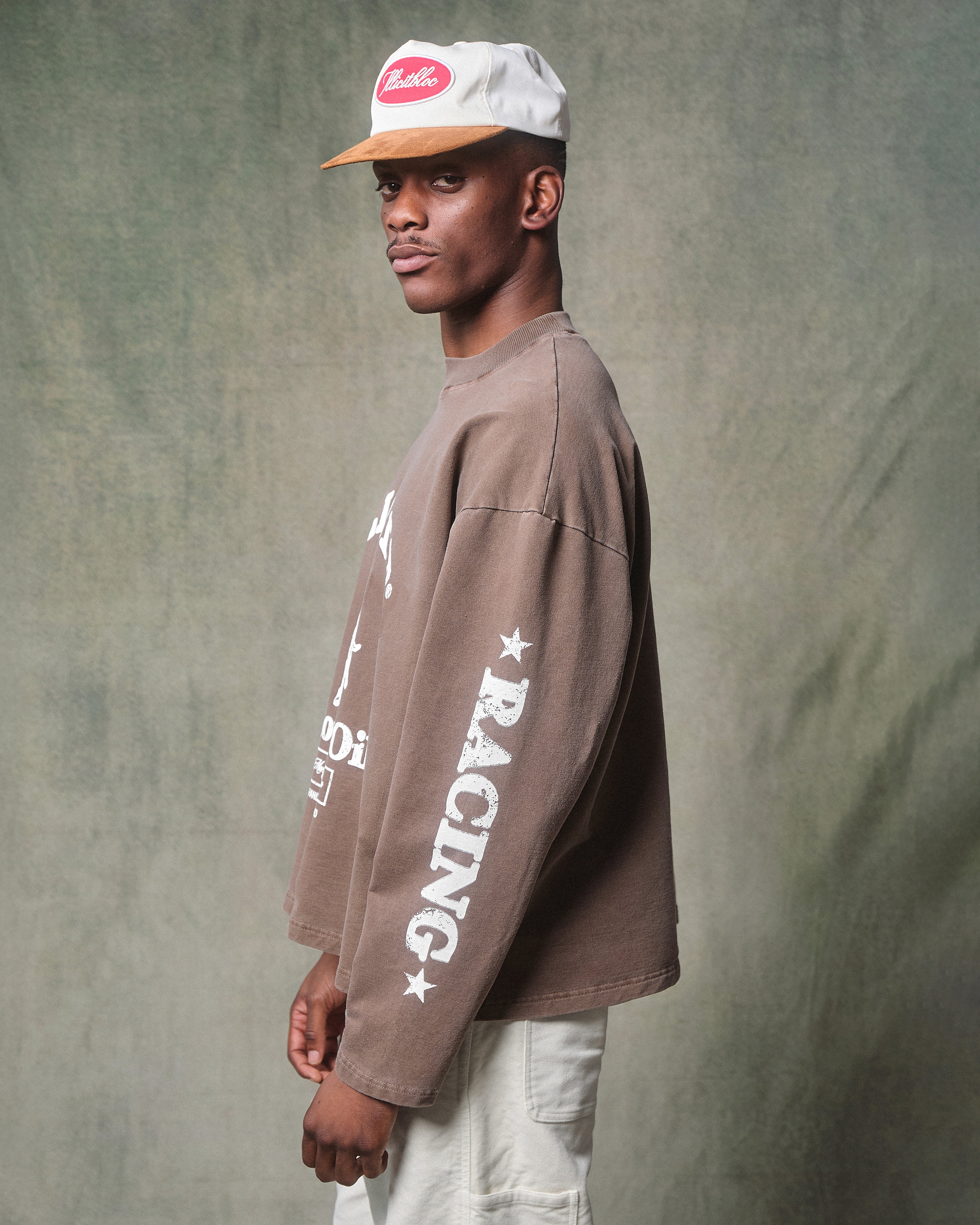 MOTOR OIL LONG SLEEVE T-SHIRT - WASHED BROWN