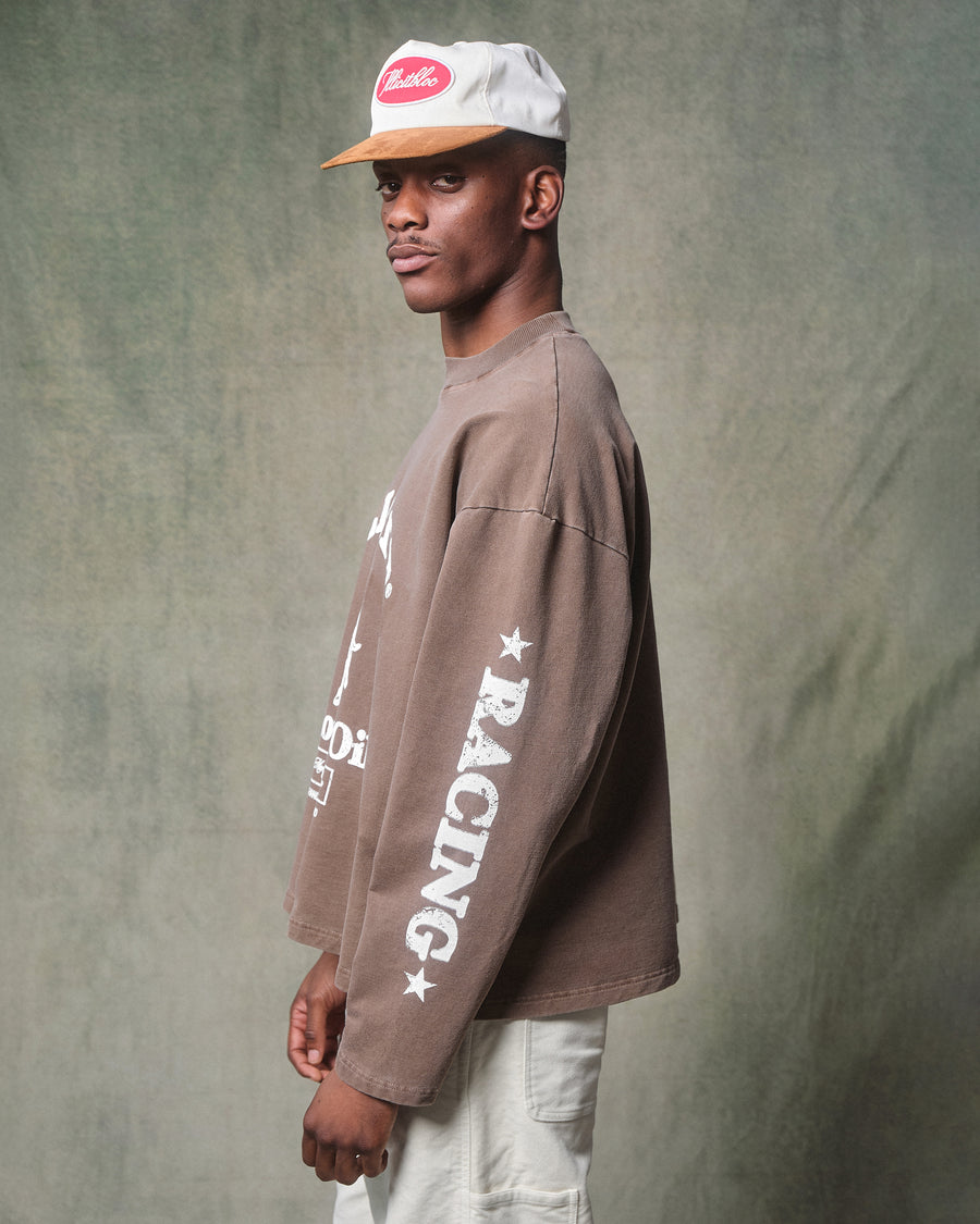 MOTOR OIL LONG SLEEVE T-SHIRT - WASHED BROWN