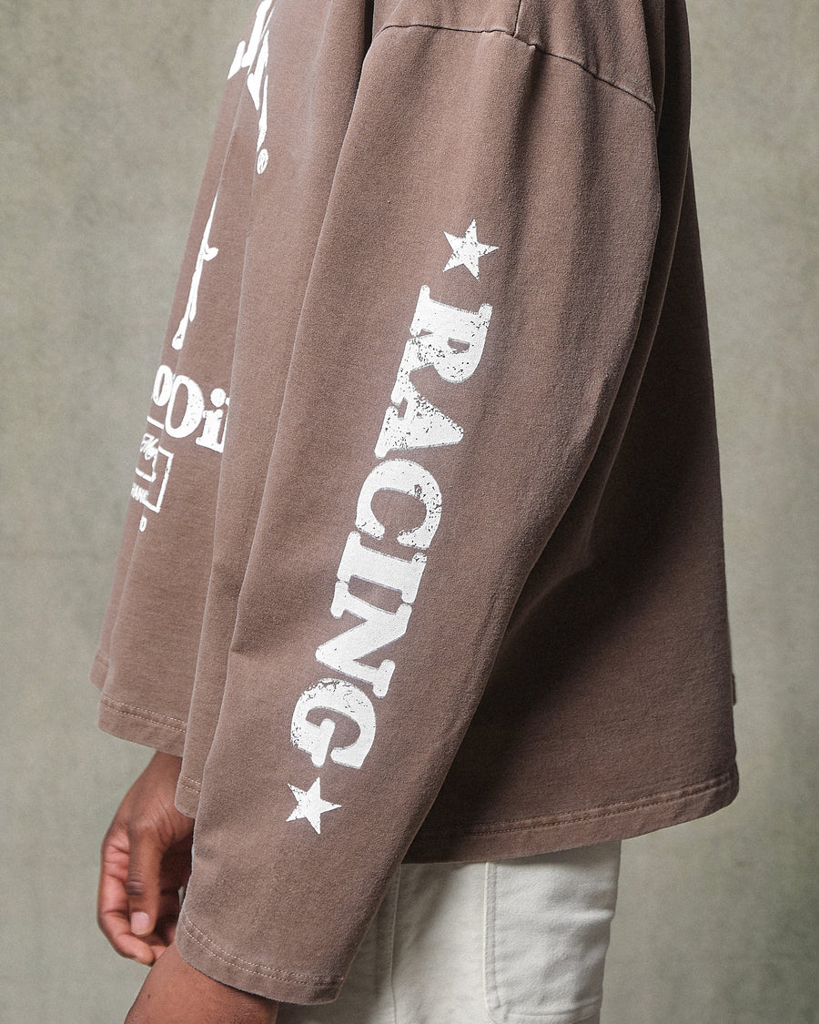 MOTOR OIL LONG SLEEVE T-SHIRT - WASHED BROWN