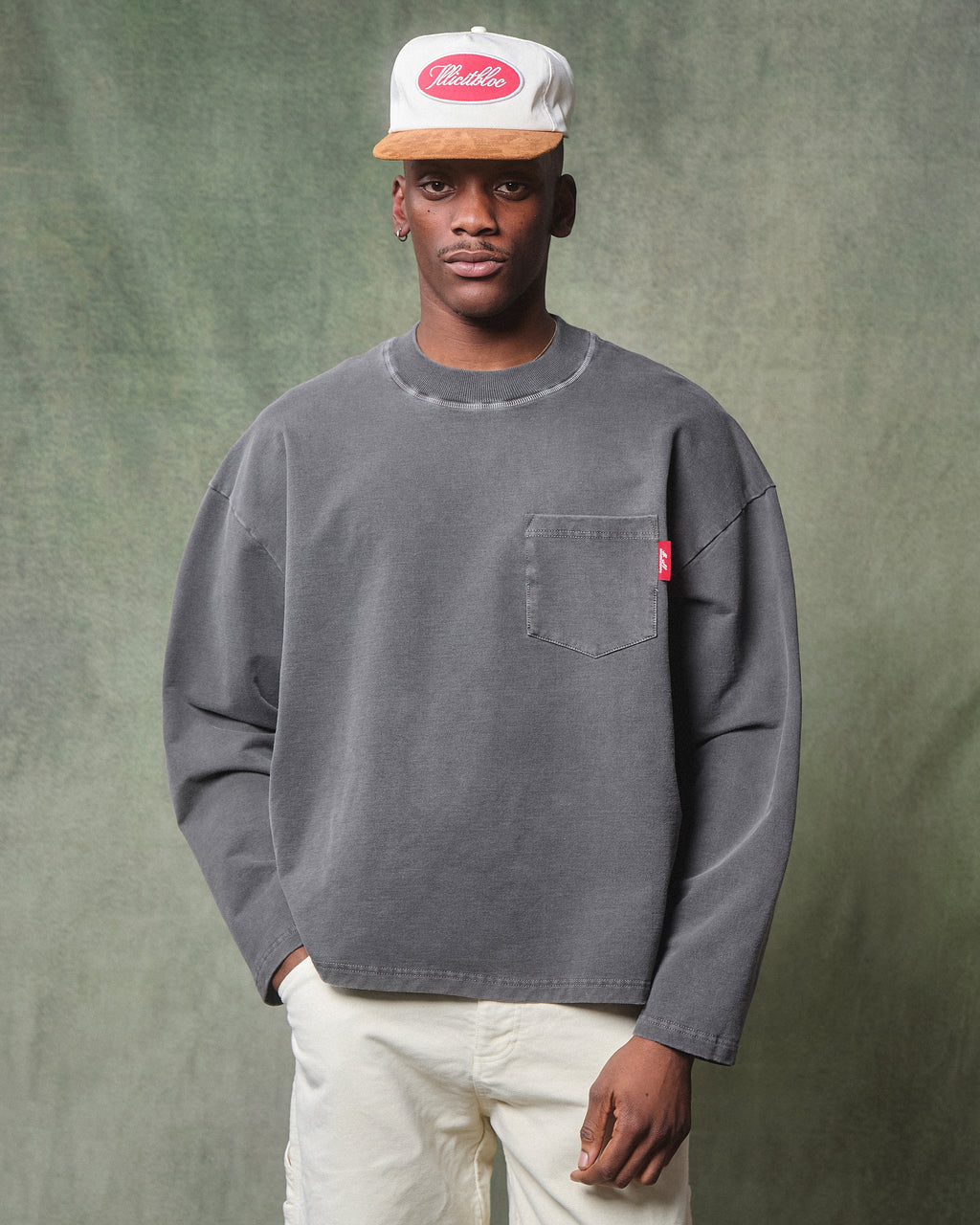 CLASSIC POCKET LONG SLEEVE T-SHIRT - CHARCOAL