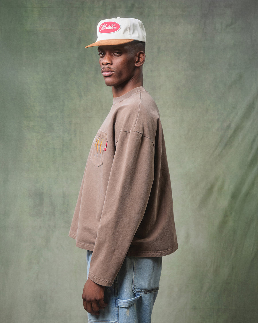 BAIT POCKET LONG SLEEVE T-SHIRT - WASHED BROWN