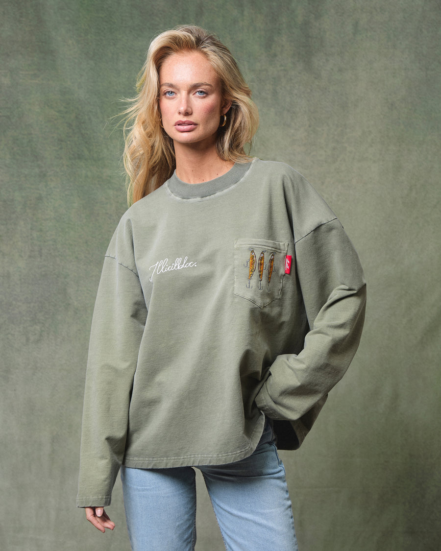BAIT POCKET LONG SLEEVE T-SHIRT - MOSS GRAY