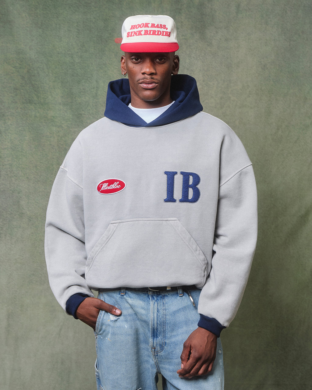 TWO TONE SPELLOUT HOODIE - POWDER GREY/NAVY