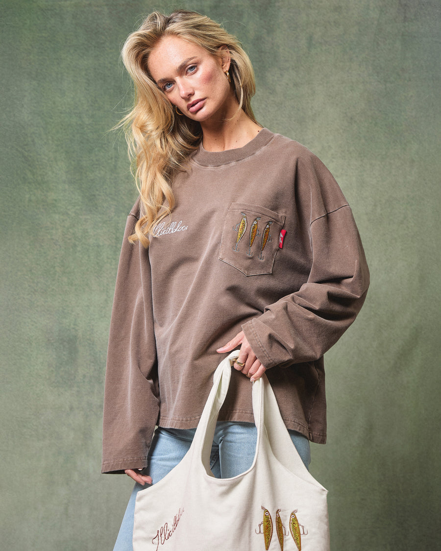 BAIT POCKET LONG SLEEVE T-SHIRT - WASHED BROWN